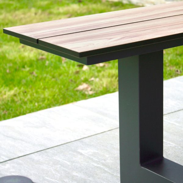 Ensemble table de jardin avec bancs en aluminium et HPL effet bois Vancouver - 5