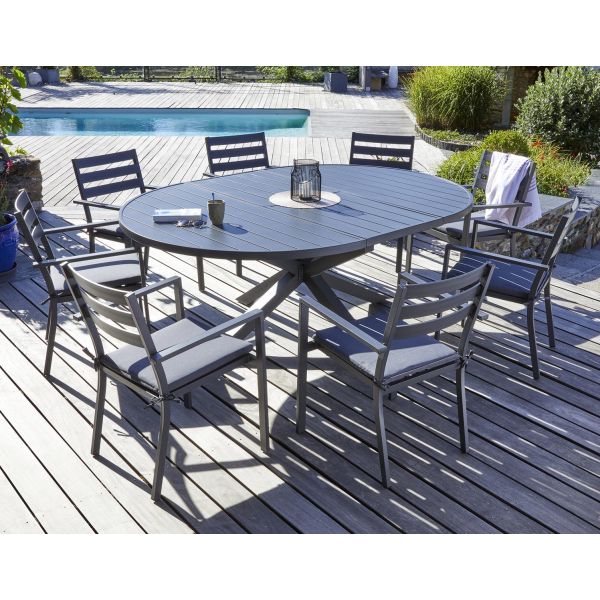 Ensemble table de jardin et fauteuils empilables pelosa (table + 8 fauteuils)