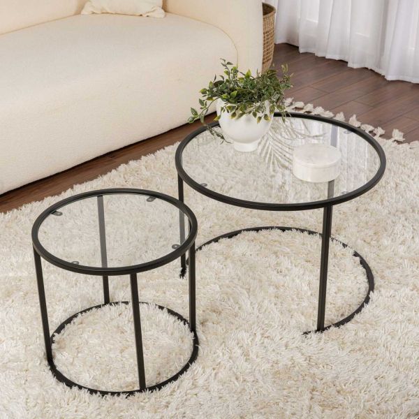 Ensemble de 2 tables gigognes rondes en métal et verre Aurum - 5