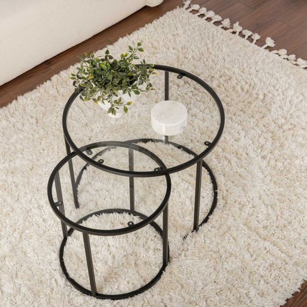 Ensemble de 2 tables gigognes rondes en métal et verre Aurum - 6