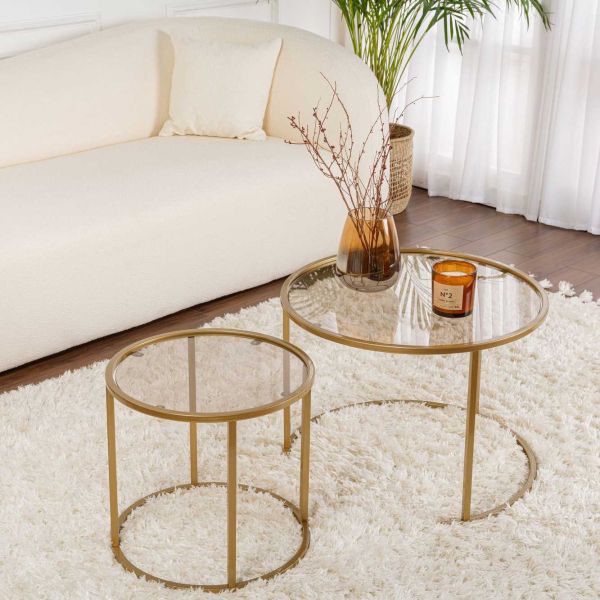 Ensemble de 2 tables gigognes rondes en métal et verre Aurum - 5