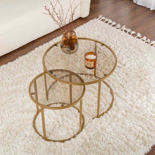 Ensemble de 2 tables gigognes rondes en métal et verre Aurum - 6