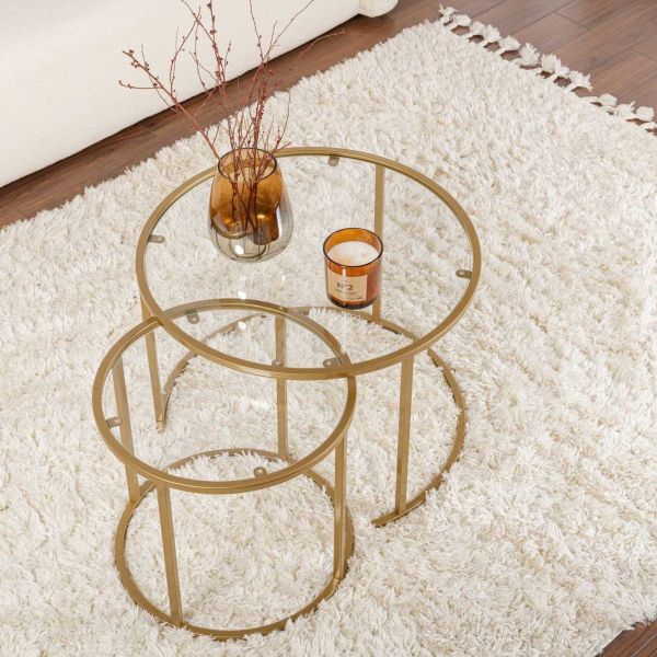 Ensemble de 2 tables gigognes rondes en métal et verre Aurum - 5