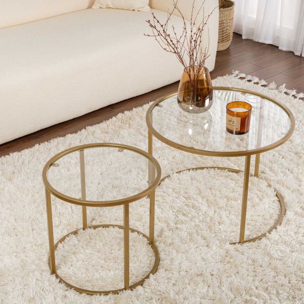 Ensemble de 2 tables gigognes rondes en métal et verre Aurum - 6