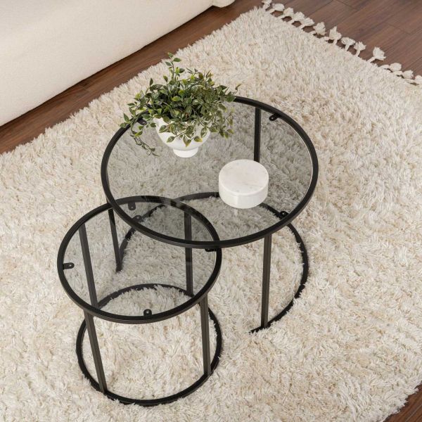 Ensemble de 2 tables gigognes rondes en métal et verre Aurum - 5
