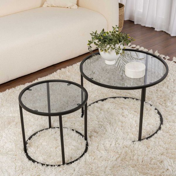Ensemble de 2 tables gigognes rondes en métal et verre Aurum - 6