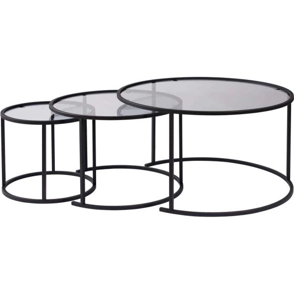 Ensemble de 3 tables gigognes rondes en métal et verre Aurum
