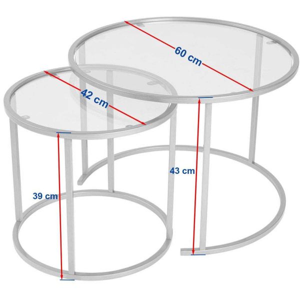 Ensemble de 2 tables gigognes rondes en métal et verre Aurum - ASI-1596