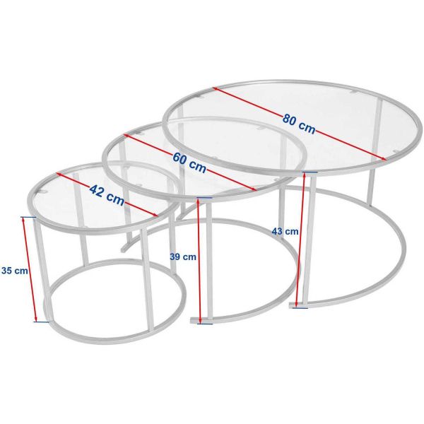 Ensemble de 3 tables gigognes rondes en métal et verre Aurum - ASI-1604