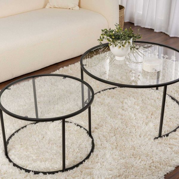 Ensemble de 2 tables gigognes rondes en métal et verre Auruma - 6