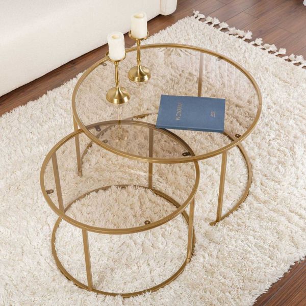 Ensemble de 2 tables gigognes rondes en métal et verre Auruma - 5