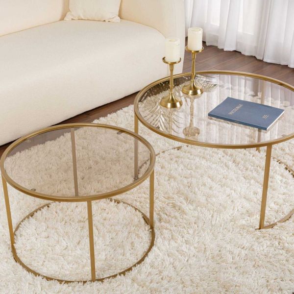 Ensemble de 2 tables gigognes rondes en métal et verre Auruma - 6