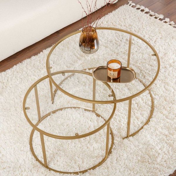 Ensemble de 2 tables gigognes rondes en métal et verre Auruma - 5