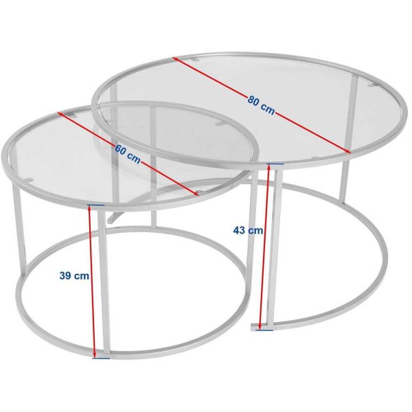Ensemble de 2 tables gigognes rondes en métal et verre Auruma - ASI-1601