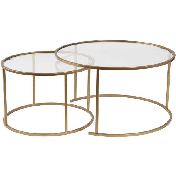 Ensemble de 2 tables gigognes rondes en métal et verre Auruma
