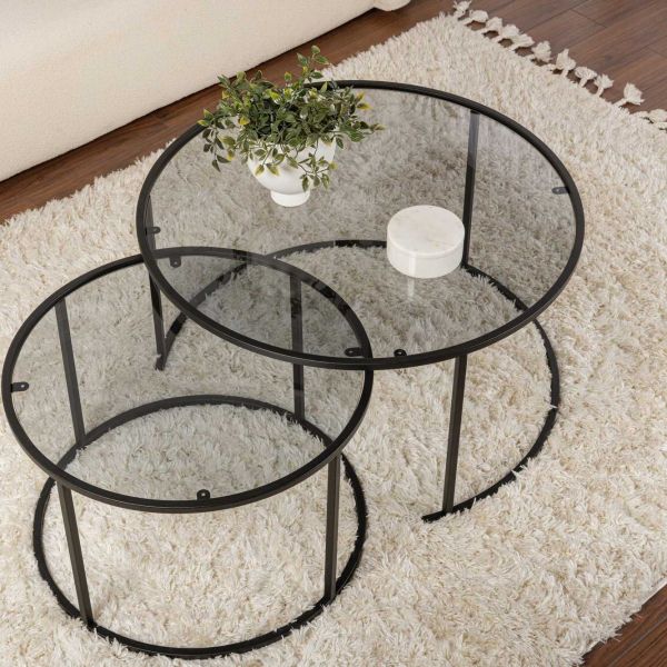 Ensemble de 2 tables gigognes rondes en métal et verre Auruma - 5