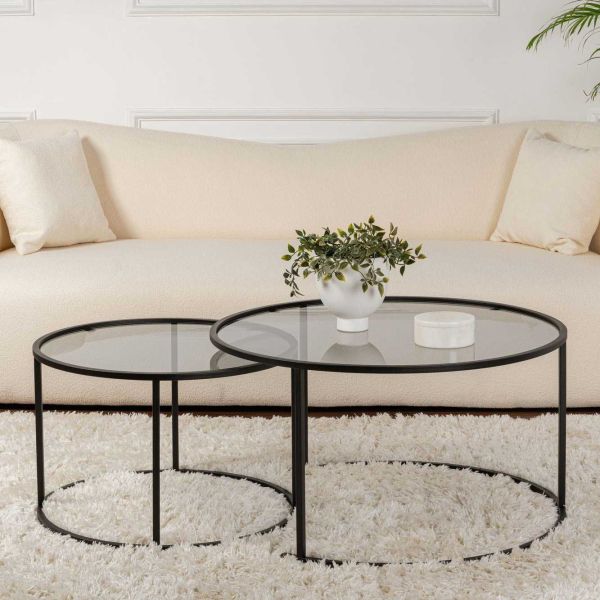 Ensemble de 2 tables gigognes rondes en métal et verre Auruma - 7