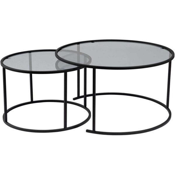 Ensemble de 2 tables gigognes rondes en métal et verre Auruma