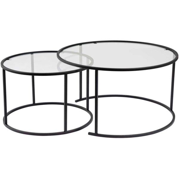 Ensemble de 2 tables gigognes rondes en métal et verre Auruma