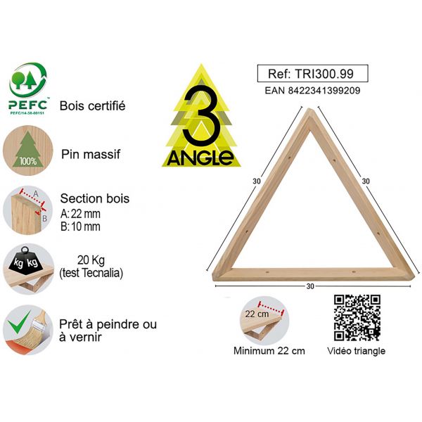 Equerre triangle en pin brut - AST-0138