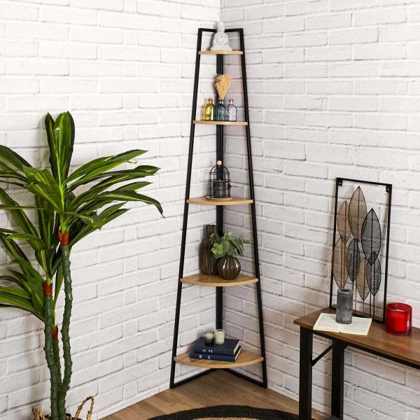 Etagère d'angle en bois et métal 5 niveaux - THE HOME DECO FACTORY