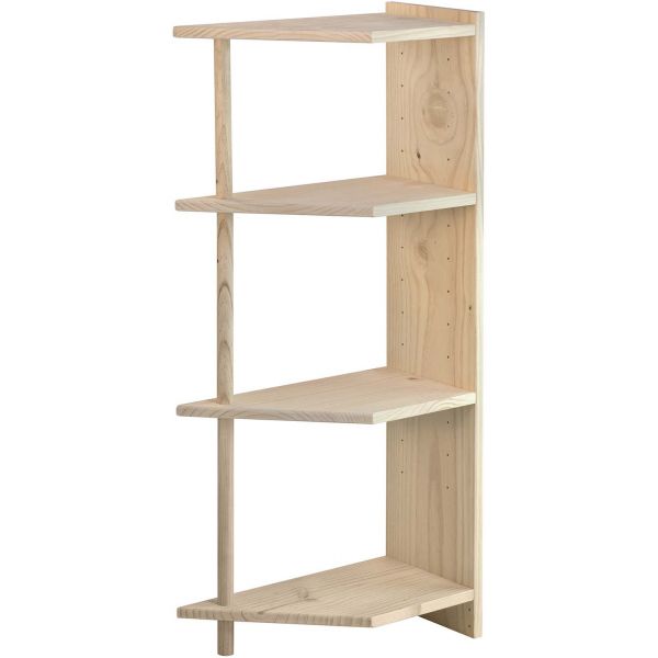 Etagère d'angle en pin brut gala (4 tablettes)