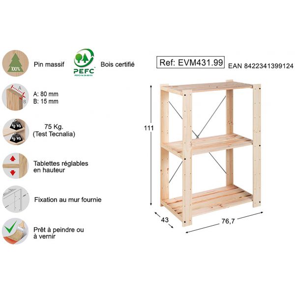 Étagère charge lourde en pin massif Evolution - AST-0165
