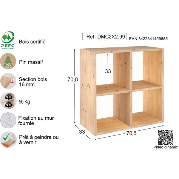 Étagère cubes en bois brut Dinamic - AST-0157