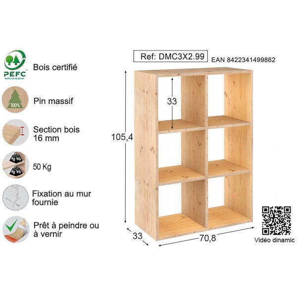 Étagère cubes en bois brut Dinamic - AST-0156