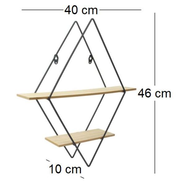 Etagère industrielle losange en bois et métal 46 cm - CMP-0953