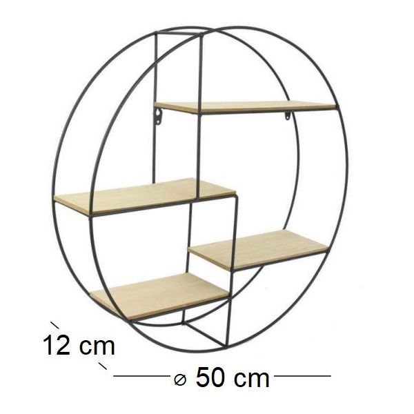Etagère industrielle ronde en bois et métal 50 cm - CMP-0951
