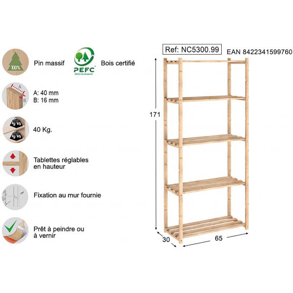 Etagère en kit profondeur 30 cm Natura - AST-0106