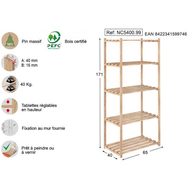 Etagère en kit profondeur 40 cm Natura - AST-0108