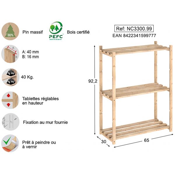 Etagère en kit profondeur 30 cm Natura - AST-0107