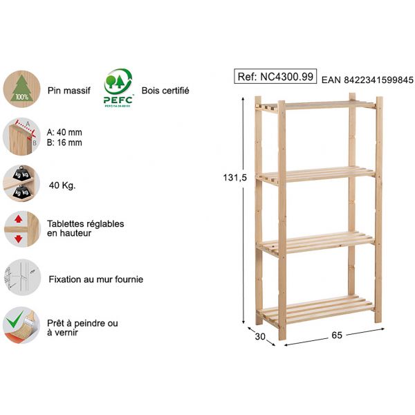 Etagère en kit profondeur 30 cm Natura - AST-0205