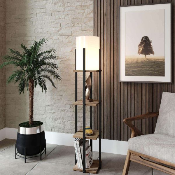 Etagère avec lampe intégrée nora (naturel et noir)