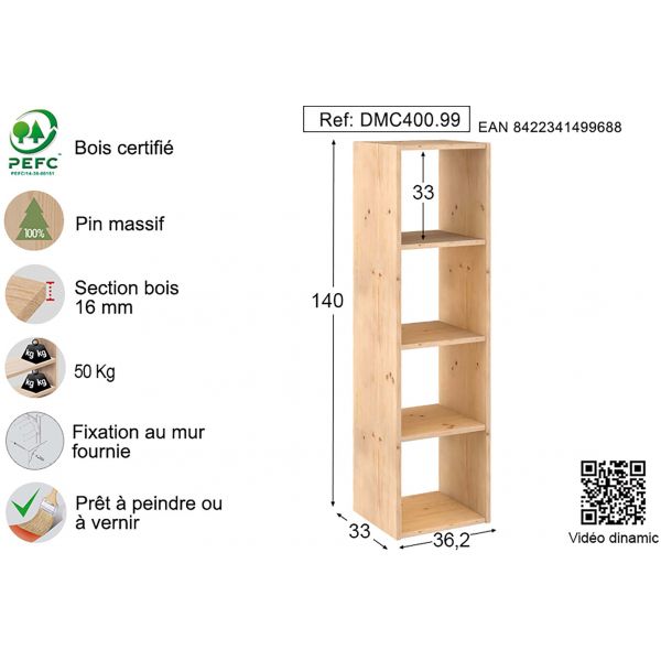 Étagère modulaire en pin massif Dinamic - AST-0198