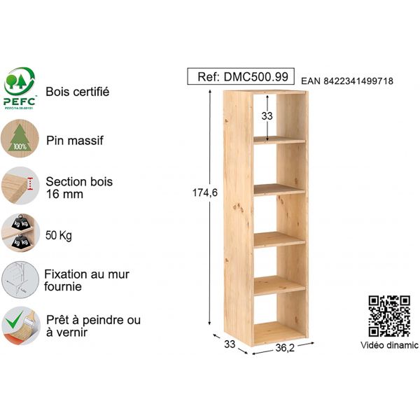 Étagère modulaire en pin massif Dinamic - AST-0199