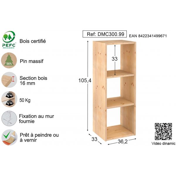 Étagère modulaire en pin massif Dinamic - AST-0197