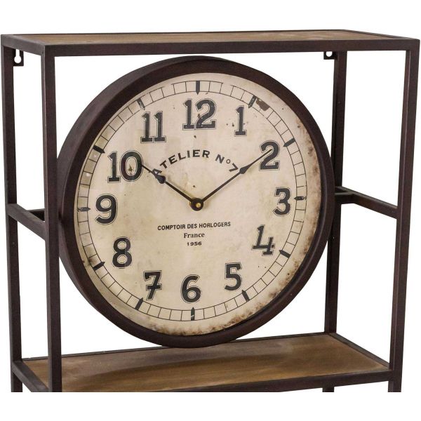 Etagère murale avec pendule en fer et bois 45 x 20 x 100.5 cm - ANTIC LINE CRéATIONS