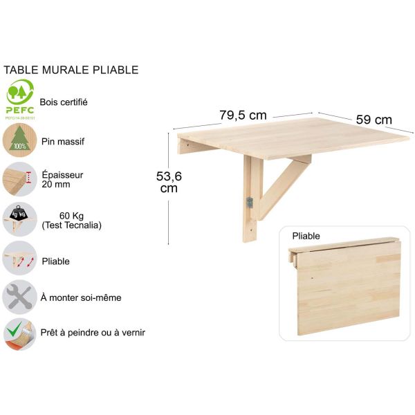 Etagère murale pliable en pin massif - AST-0238