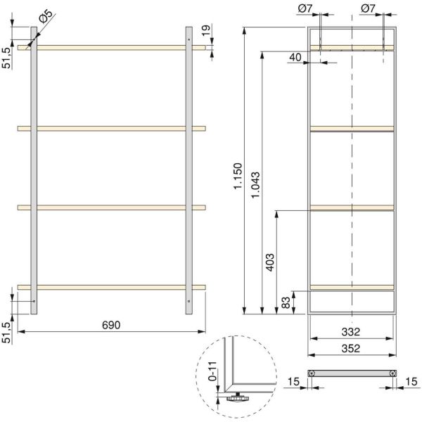 Étagère structure en métal et tablettes Lader - EMU-0298