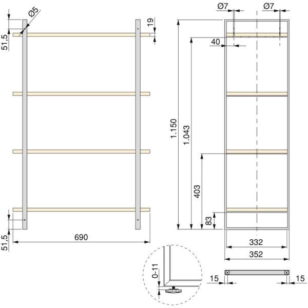 Étagère structure en métal et tablettes Lader - EMU-0298