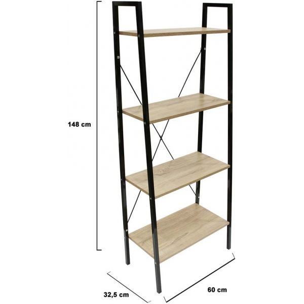 Etagère 4 tablettes en bois et métal Savannah - CMP-1409