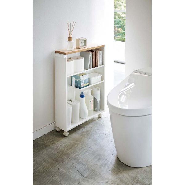 Etagère de toilette sur roulettes métal et bois  Slim - YAMAZAKI