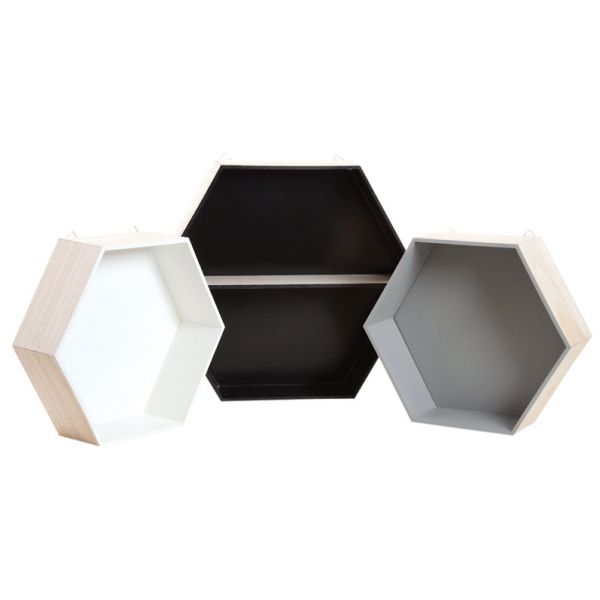 Etagères hexagonales en bois (Lot de 6) - AUB-3021