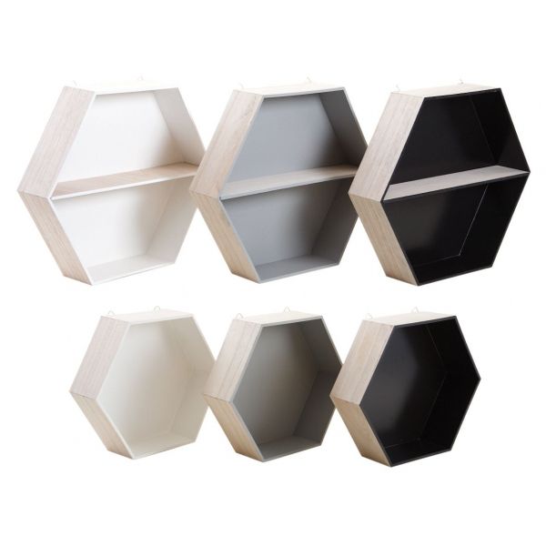 Etagères hexagonales en bois (Lot de 6)