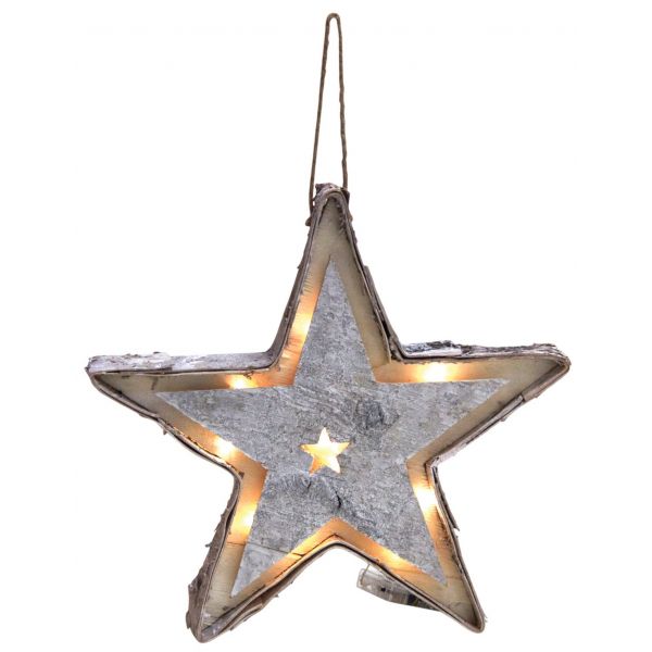 Etoile en bouleau blanchi avec led