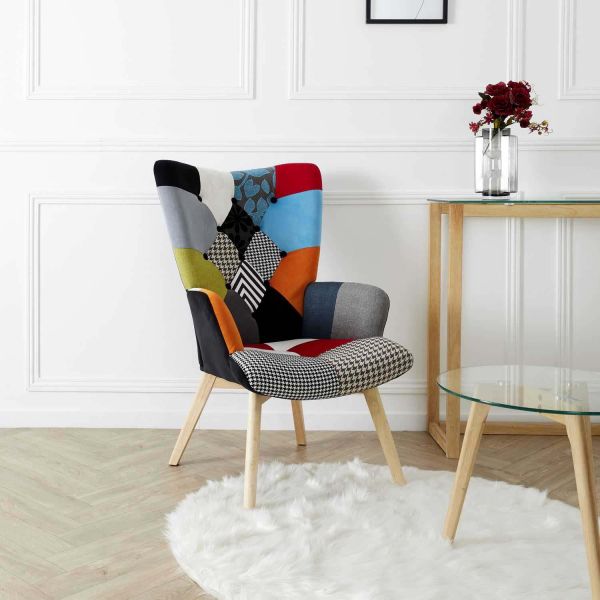 Fauteuil assise en tissu patchwork Helsinki - THE HOME DECO FACTORY