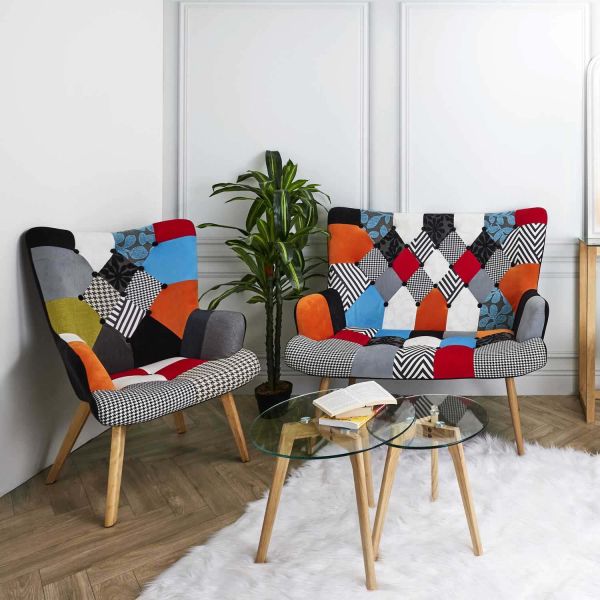 Fauteuil assise en tissu patchwork Helsinki - 8